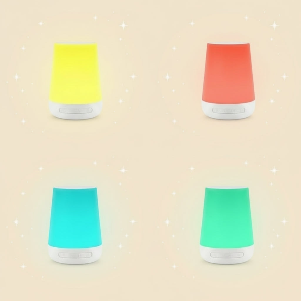 GlowCalm in various dimming colours on a light beige starry background