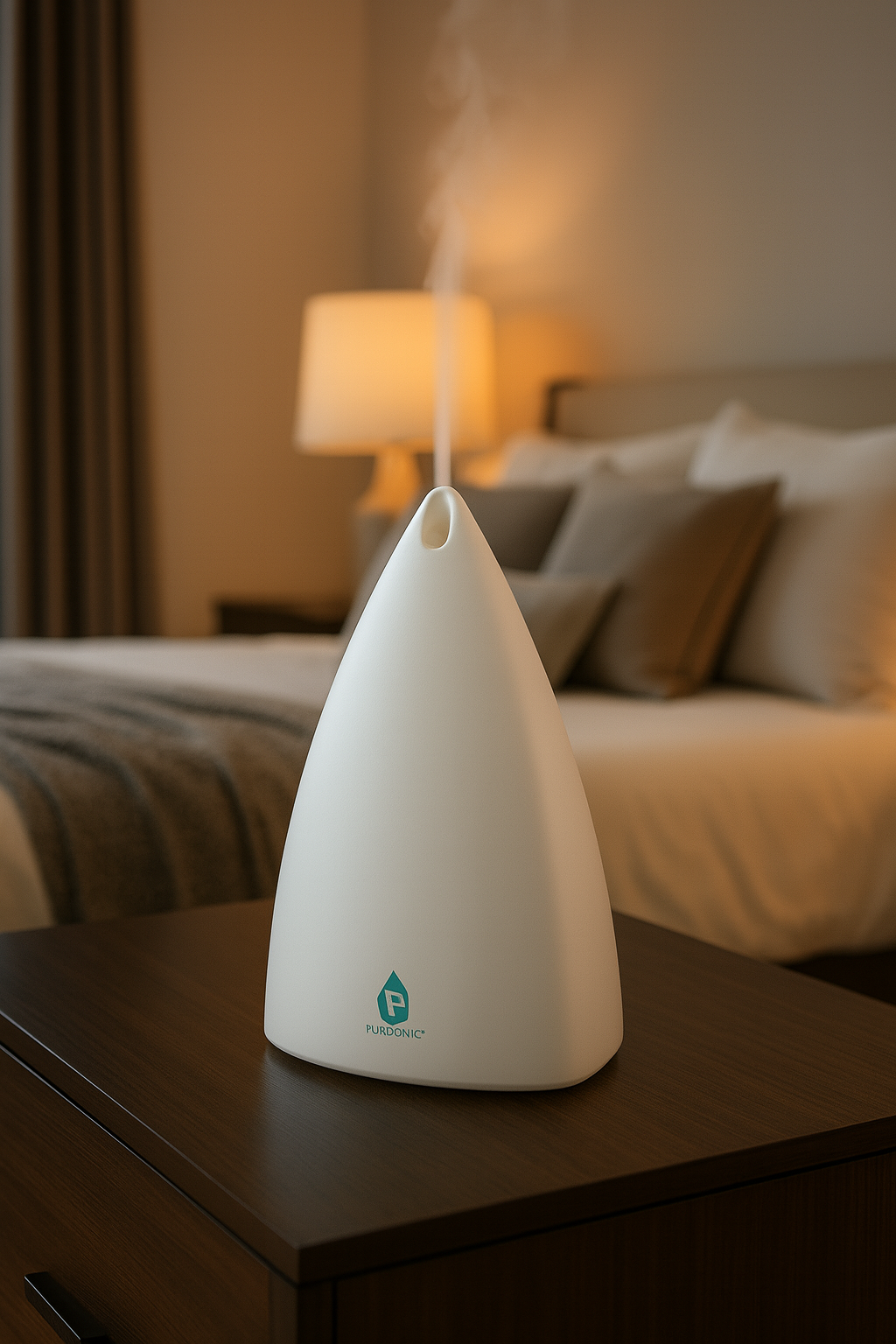 LunaAura aroma diffuser on a bedroom nightstand 